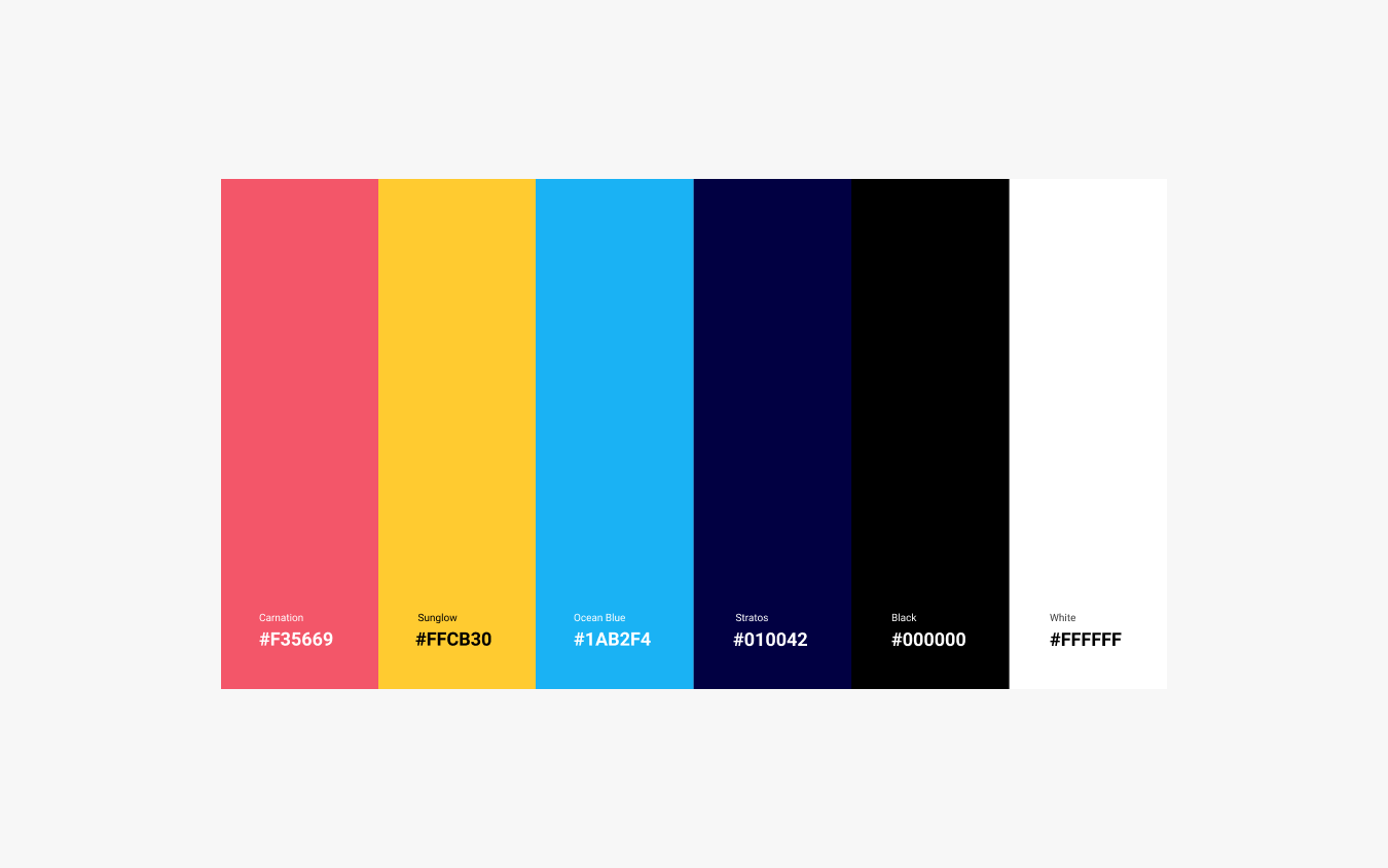 The image shows ADHD Positive colour pallet. It contains the primary colours, red, blue, yellow, and complimentary dark blue, white and black.