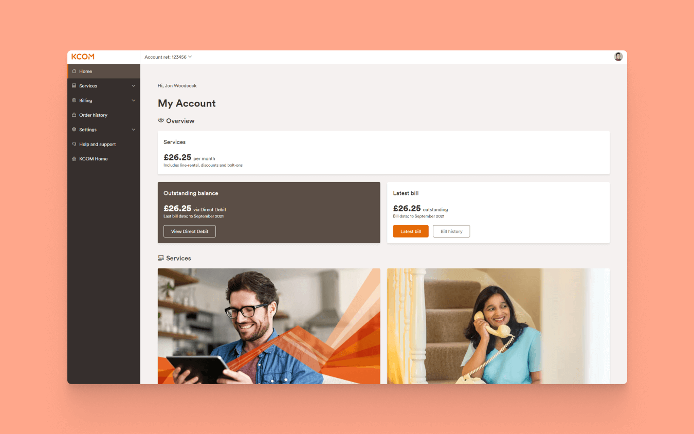 The image shows the full dashboard view of My Account with a consumer account on a orange backgorund.