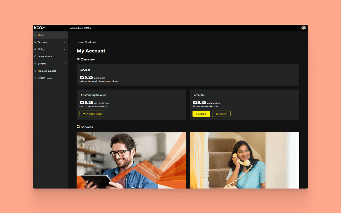 The image shows a high contrast theme for My Account dashboard screen as a full page in view.